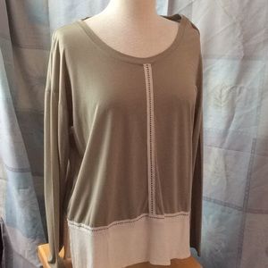 Olive green and cream ladies top